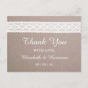 Rustic Kraft & Vintage White Snöre Bröllop Vykort