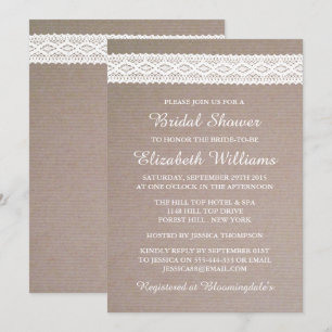 Rustic Kraft & Vintage White Snöre Möhippa Inbjudningar