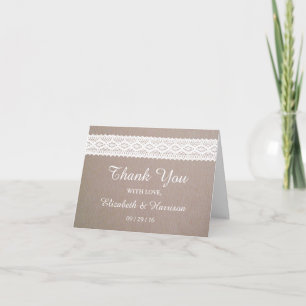Rustic Kraft & Vintage White Snöre Weddig Tack Kort