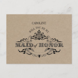 Rustic Kraft-Vintagen ska vara mitt Maid of honor- Inbjudan Vykort