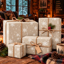 Rustic Kraft Vinter Vit Snöflingor Glansig