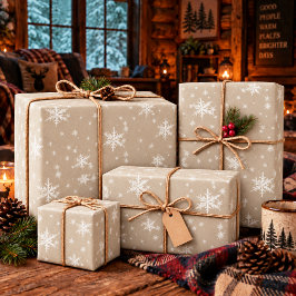 Rustic Kraft Vinter Vit Snöflingor Glansig Presentpapper