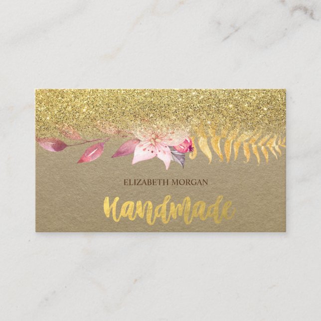 Rustic, Kraft, Watercolor Flower, Glitter Ombre Visitkort (Framsida)