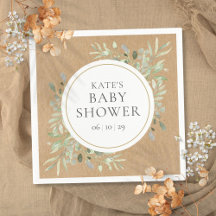 Rustic Kraft Watercolor Greenery Baby Shower