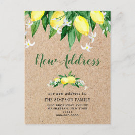Rustic Kraft Watercolor Lemons Flytta Announcement Vykort