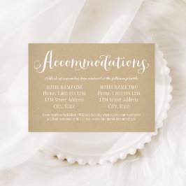 Rustic Kraft White Script Bröllop Accomododations Tilläggskort