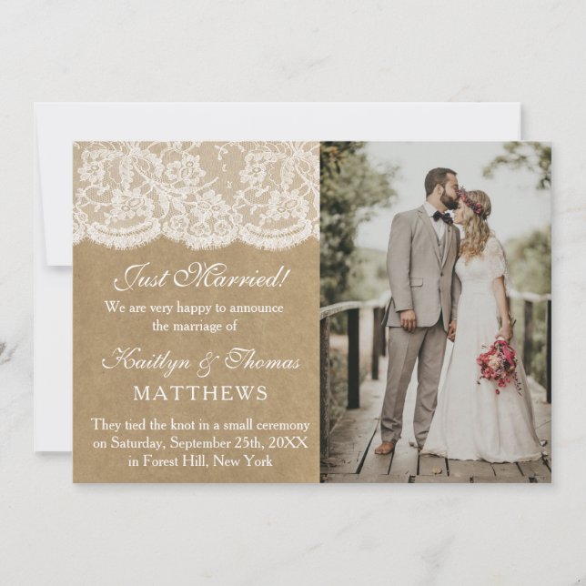 Rustic Kraft & White Snöre Bröllop Photo Giftermål Meddelande (Framsida)