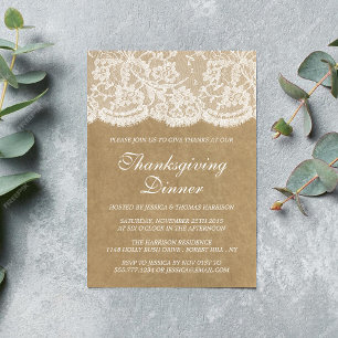 Rustic Kraft & White Snöre Thanksgiving Middag Inbjudningar