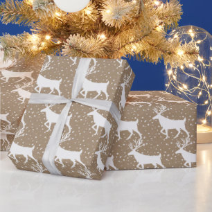 Rustic Kraft White Stag Reindeer Snowfall Presentpapper