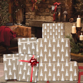 Rustic Kraft White Woodland Julgranar Presentpapper