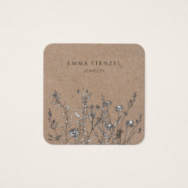 Rustic Kraft Wildblommor Blommigt Square Biz Card Fyrkantigt Visitkort
