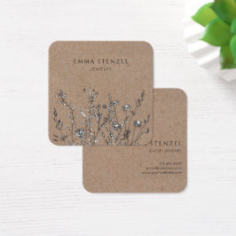 Rustic Kraft Wildblommor Blommigt Square Biz Card Fyrkantigt Visitkort