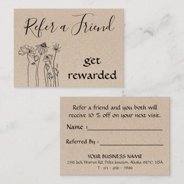Rustic Kraft & Wildblommor Professionell Business  Rabattkort (Fram/baksida)