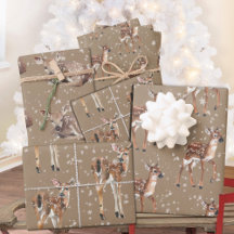 Rustic Kraft Winter Baby Doe Reindeer Snöflingor