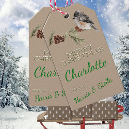 Rustic Kraft Winter Sparrow Bird & Gräs Grenar Presentetikett