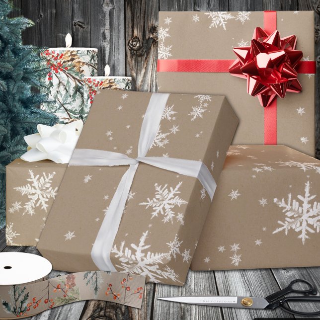 Rustic Kraft Winter White Snöflingor Matte  Presentpapper (Rustic Kraft Winter White Snowflake Wrapping Paper in 6 and 15 foot long 30 Inch Width Rolls
)