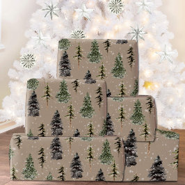 Rustic Kraft Winter Woodland Snowy Spruce Träd Presentpapper