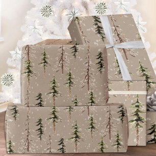 Rustic Kraft Woodland Sparse Scraggly Spruce Träd Presentpapper