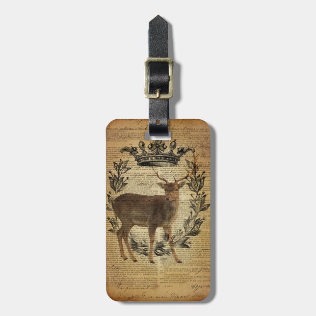 Rustic krona fridluftsmänniska whitetail buck Hjor Bagagebricka (Vertikal Framsida)