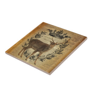 Rustic krona fridluftsmänniska whitetail buck Hjor Kakelplatta