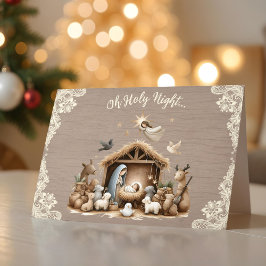 Rustic Lace and Wood Nativity Scene Christmas Card Helgkort