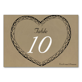 Rustic Lace Hearts bröllopsbord nummerkort Bordsnummer