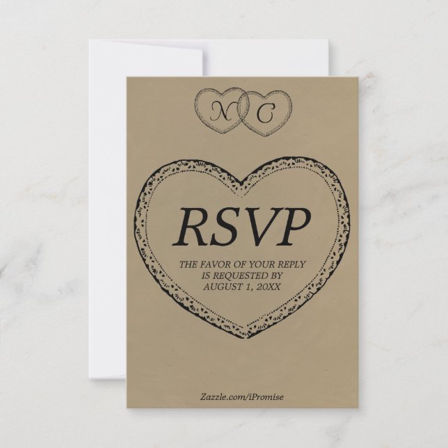 Rustic Lace Hearts Initialer RSVP-kort OSA Kort (Framsida)