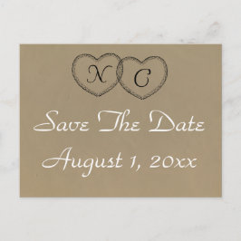 Rustic Lace Hearts Initials Save The Date Meddelande Vykort