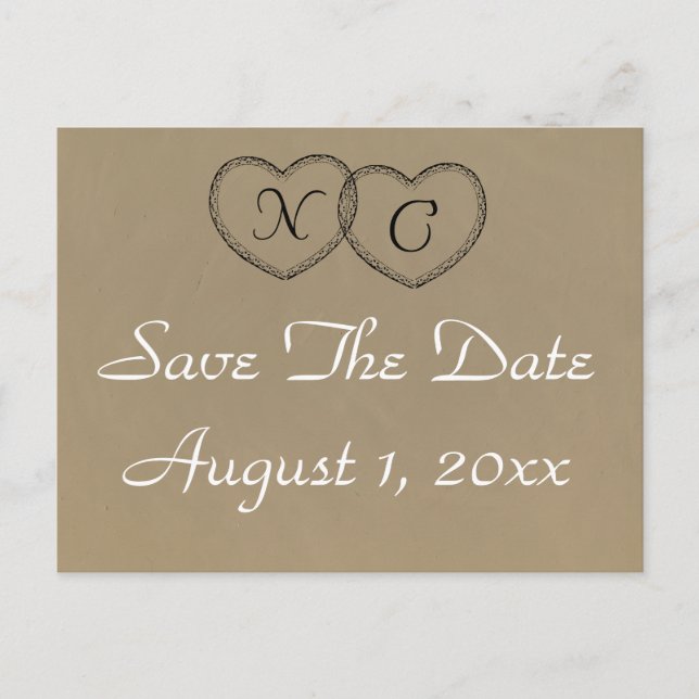 Rustic Lace Hearts Initials Save The Date Meddelande Vykort (Framsida)