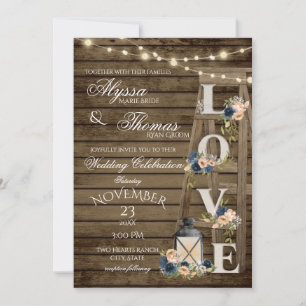 Rustic Ladder och Ljus Vintage Blue Kärlek Bröllop Inbjudningar