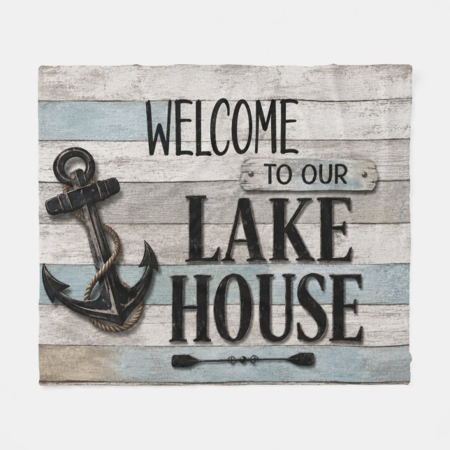 Rustic Lake House Anchor Nautical Coastal  Fleecefilt (Framsidan (Horisontell))