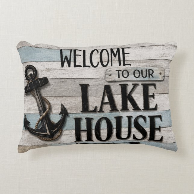 Rustic Lake House Anchor Nautical Coastal  Prydnadskudde (Framsidan)