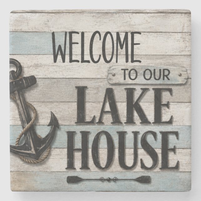 Rustic Lake House Anchor Nautical Coastal  Stenunderlägg (Framsidan)