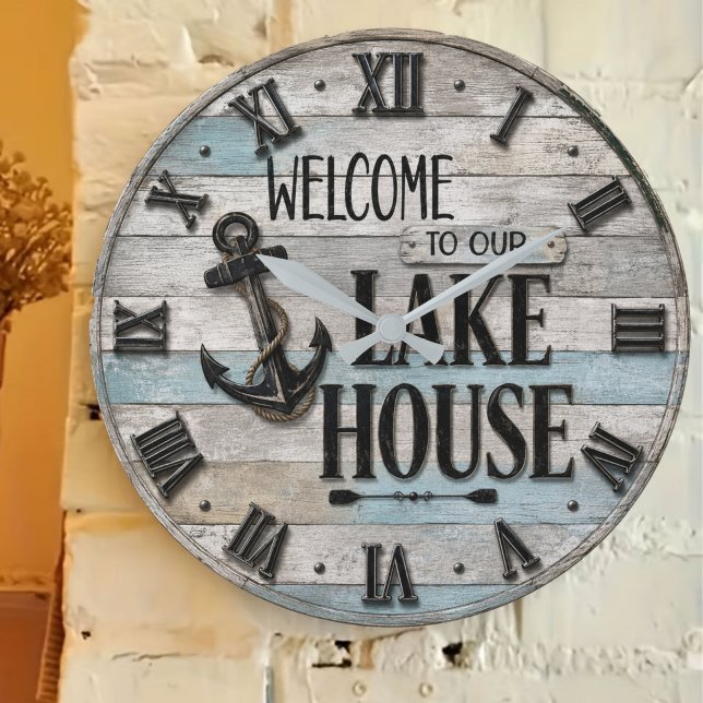 Rustic Lake House Anchor Nautical Coastal  Stor Klocka (Skapare uppladdad)