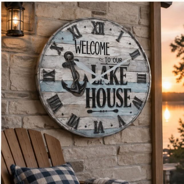 Rustic Lake House Anchor Nautical Coastal  Stor Klocka (Skapare uppladdad)