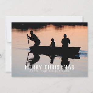 Rustic Lake Kanot Familj Jul Julkort