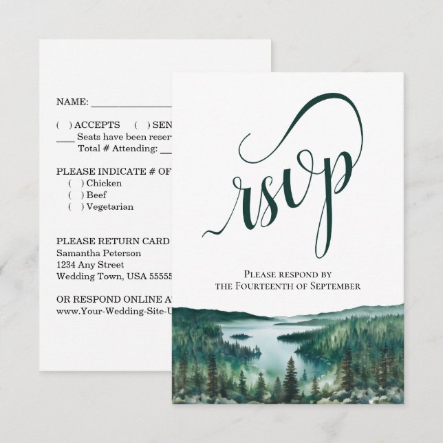 Rustic Lake Tahoe Elegant Script Wedding OSA Kort (Fram/baksida)