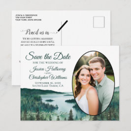 Rustic Lake Tahoe Oval Photo Save The Date Meddelande Vykort