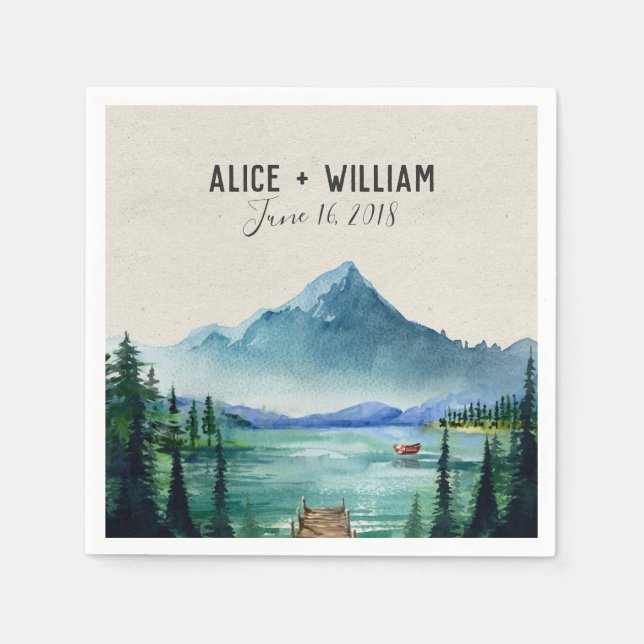Rustic Lakeside Bröllop Napkin Pappersservett (Framsidan)