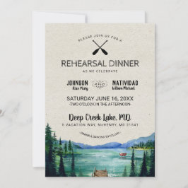Rustic Lakeside Bröllop Rehearsal Middag Inbjudningar