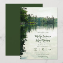 Rustic lakeside evergreens reflektion bröllop