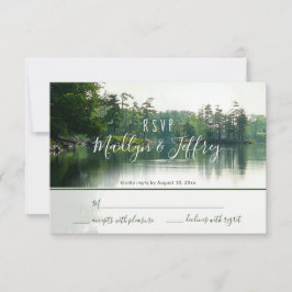 Rustic lakeside evergreens reflektion bröllop OSA Kort