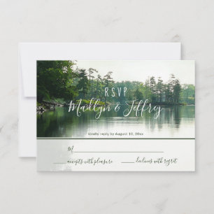 Rustic lakeside evergreens reflektion bröllop OSA Kort
