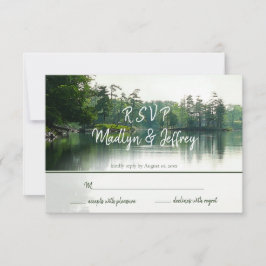 Rustic lakeside evergreens reflektion bröllop OSA Kort