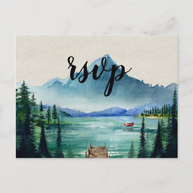 Rustic Lakeside OSA-vykort med val av måltid Inbjudan Vykort (Framsida)