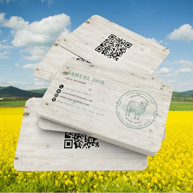 Rustic Lamb Sheep Farm LOGO QR Code Green Visitkort (Skapare uppladdad)