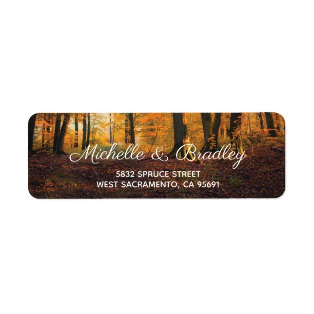 Rustic Land Autumn Fall Woodland Bröllop Returadress Etikett (Framsidan)