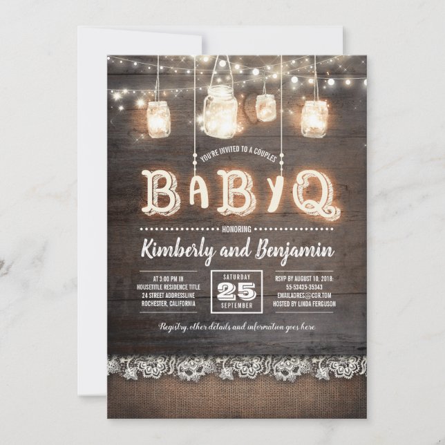 Rustic Land BaByQ Par Baby Shower Inbjudningar (Framsida)