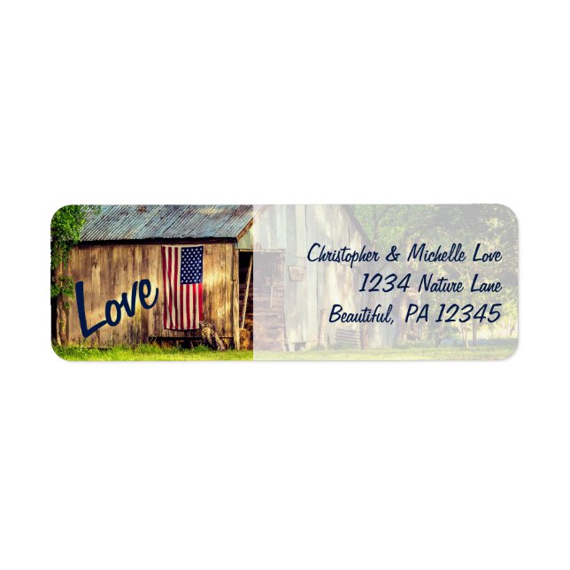 Rustic Land Barn American Flagga Kärlek Adress Returadress Etikett (Framsidan)