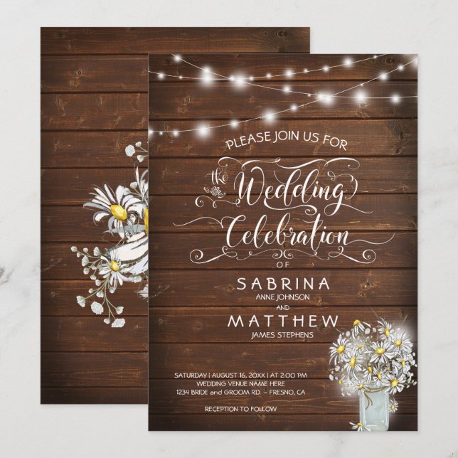 Rustic Land Barn Mason Burk Daisy BarefootBride™ Inbjudningar (Fram/baksida)